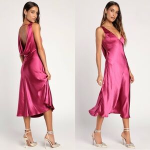 NWT LULUS Satin V-Neck Draped Open Back Sleeveless Wedding Guest Slip Dress XXS